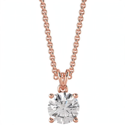 18K White Gold Round Cut Diamond Solitaire Pendant Necklace