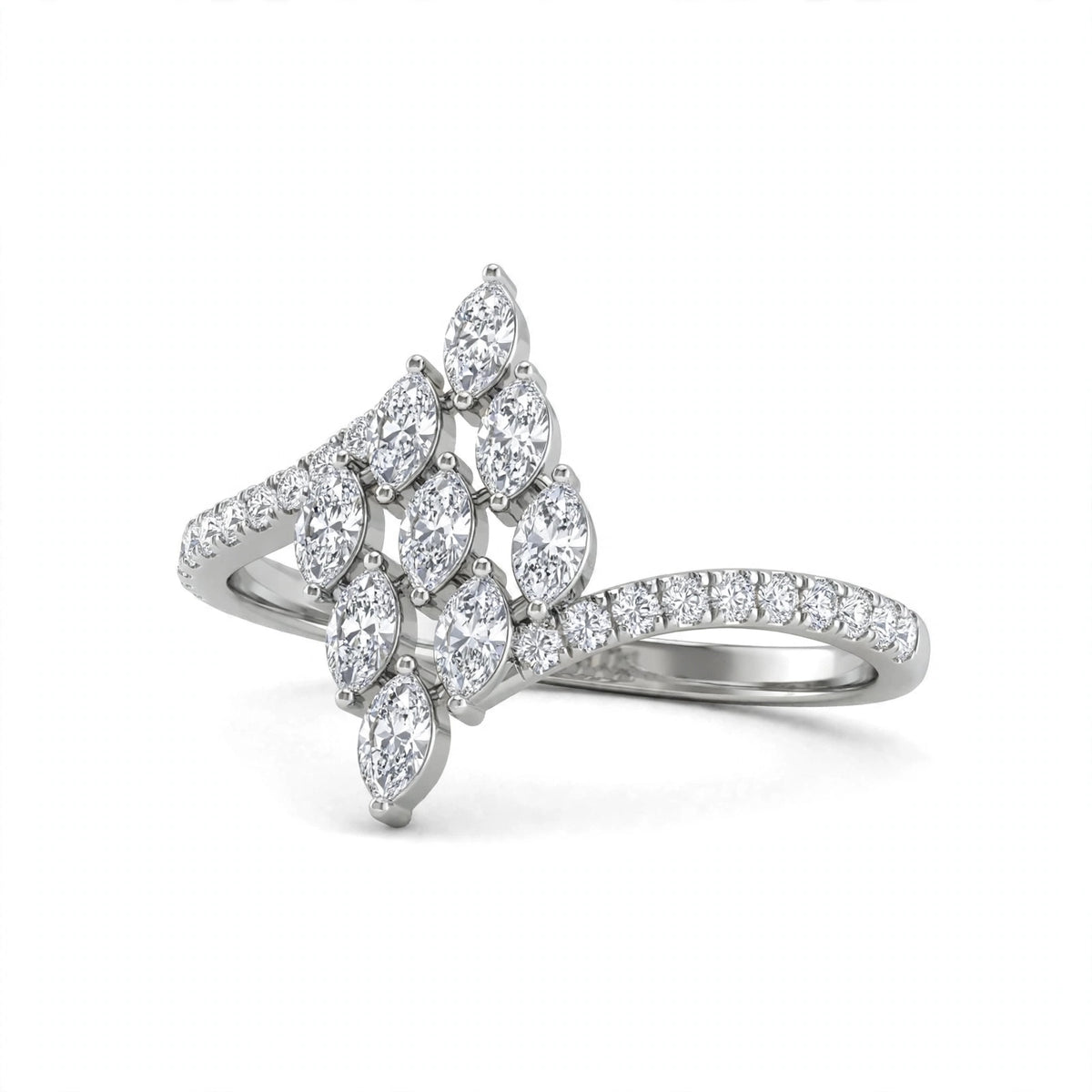 Yellow Gold Multi-Stone Marquise Diamond Cluster Bypass Ring