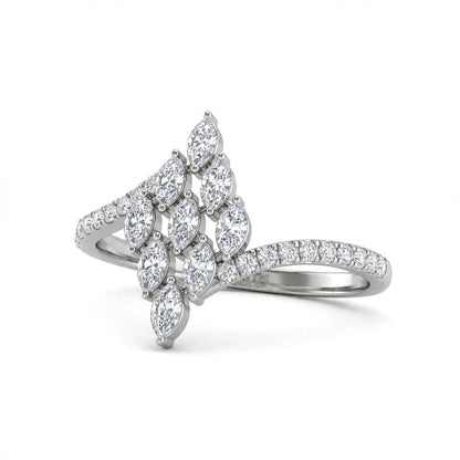Yellow Gold Multi-Stone Marquise Diamond Cluster Bypass Ring