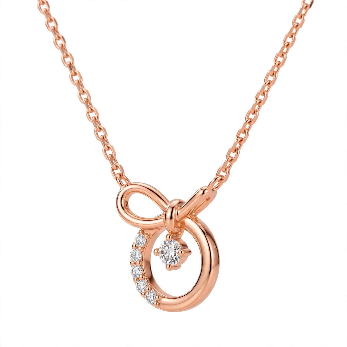 14K White Gold Promise Knot Bow Diamond Pendant Necklace