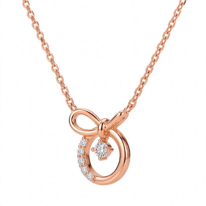 14K White Gold Promise Knot Bow Diamond Pendant Necklace
