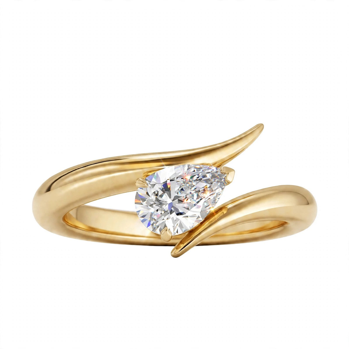 14K Yellow Gold Pear-Cut Diamond Bypass Ring