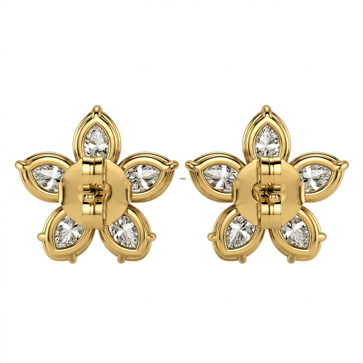 14K White Gold Pear-Shaped Diamond Flower Cluster Stud Earrings