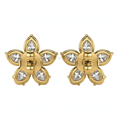 14K White Gold Pear-Shaped Diamond Flower Cluster Stud Earrings