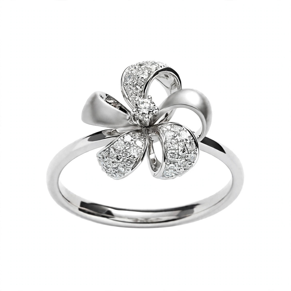 Elegant Rose Gold Flower Bow Ring with Pavé Cluster Diamonds – Fine Statement Jewelry