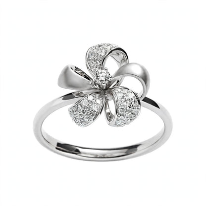 Elegant Rose Gold Flower Bow Ring with Pavé Cluster Diamonds – Fine Statement Jewelry