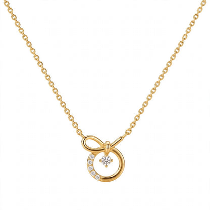 14K White Gold Promise Knot Bow Diamond Pendant Necklace