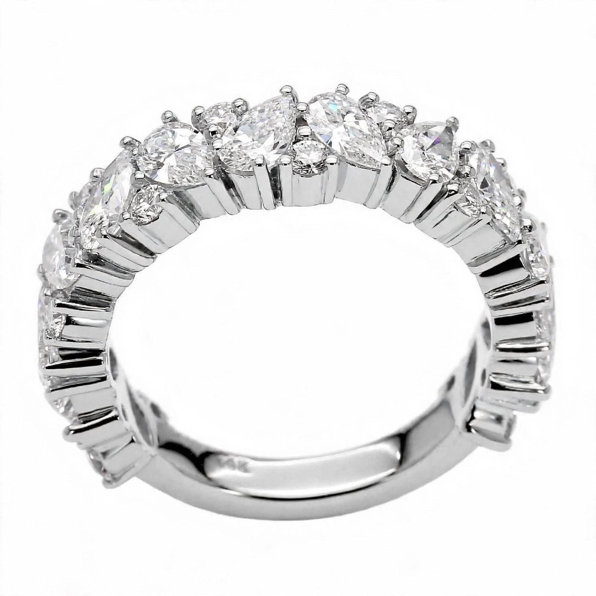 14K Rose Gold Asymmetric Pear & Round Diamond Cluster Eternity Band