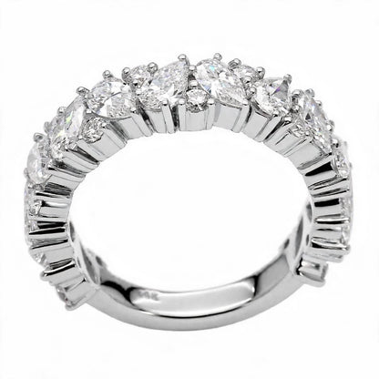 14K Rose Gold Asymmetric Pear & Round Diamond Cluster Eternity Band