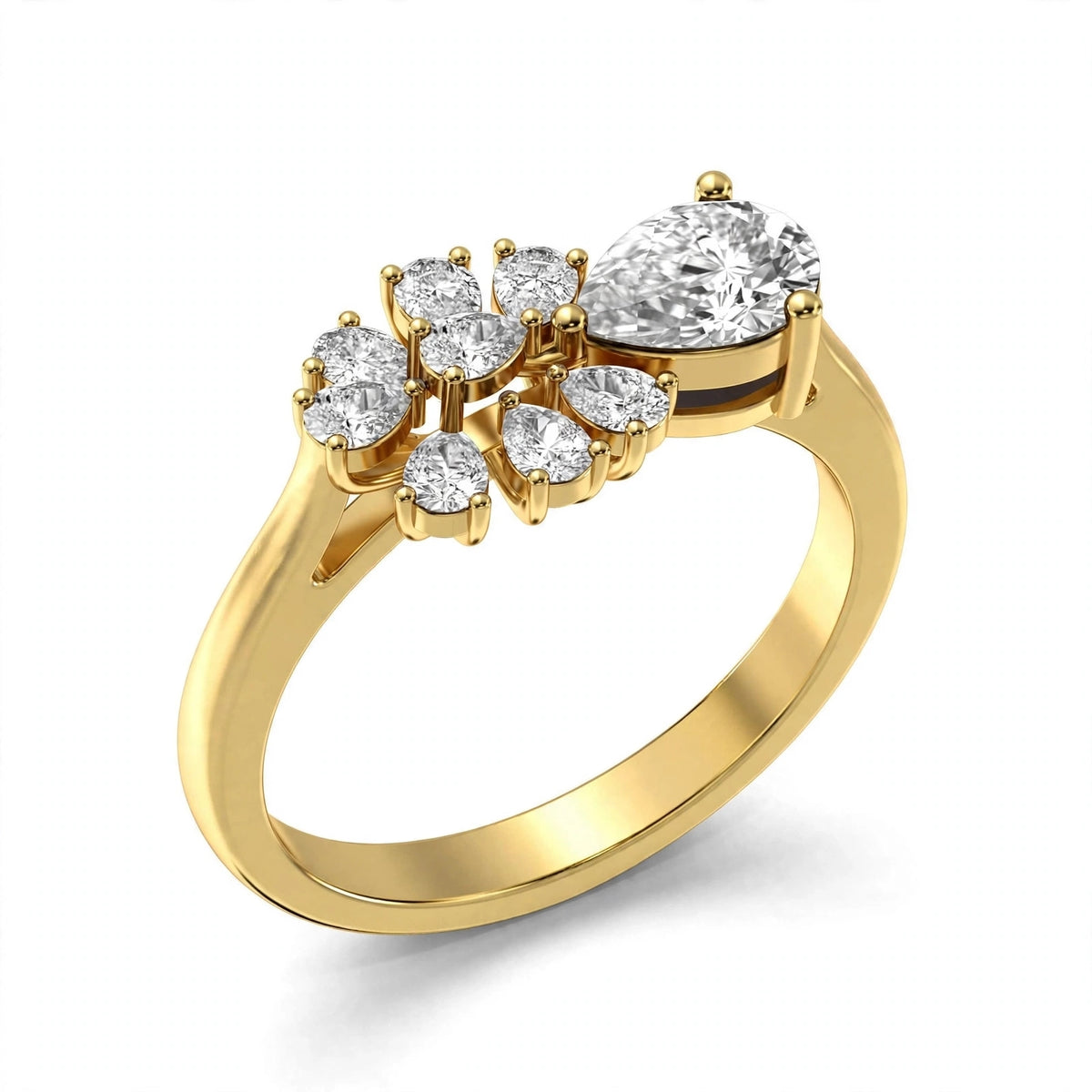 Nature-Inspired Pear Diamond Flower Petal Cluster Ring