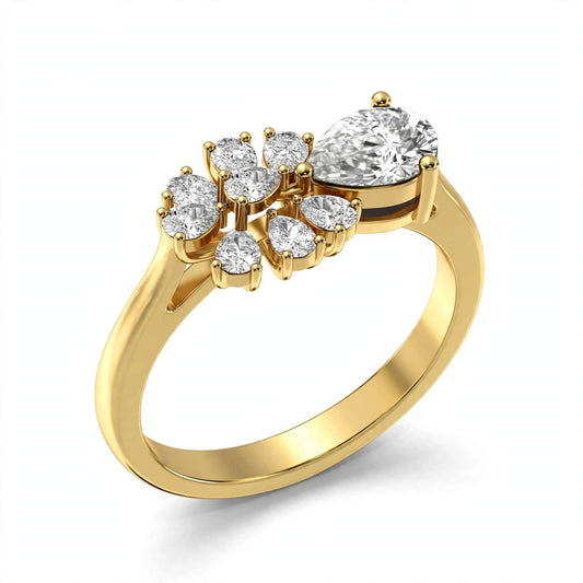 Nature-Inspired Pear Diamond Flower Petal Cluster Ring
