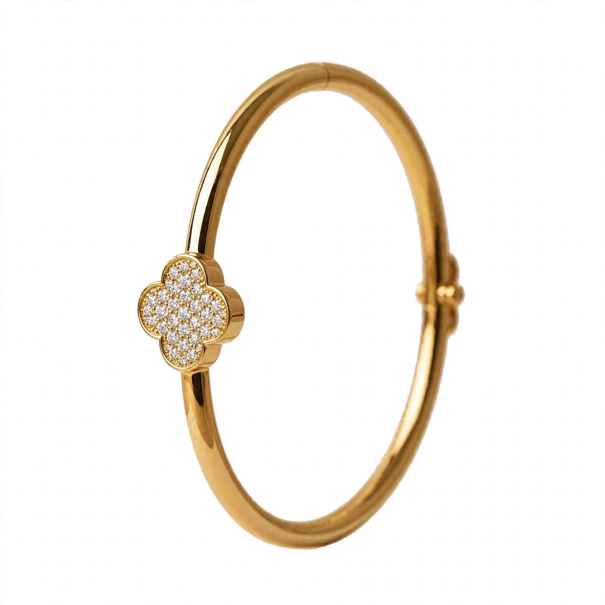 18K Yellow Gold Pavé Diamond Clover Bangle Bracelet