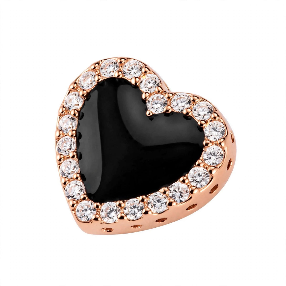 14K Yellow Gold Black Onyx Heart Stud Earrings with Diamond Halo
