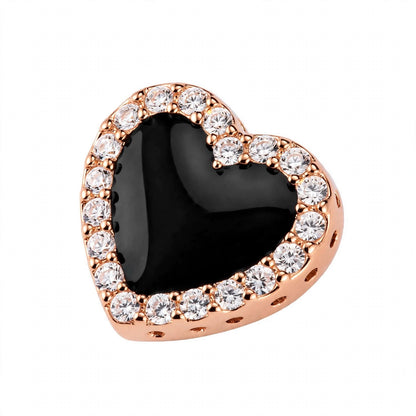 14K Yellow Gold Black Onyx Heart Stud Earrings with Diamond Halo