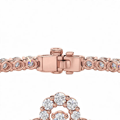 18K White Gold Pear and Round Cut Diamond Clover Charm Tennis Bracelet