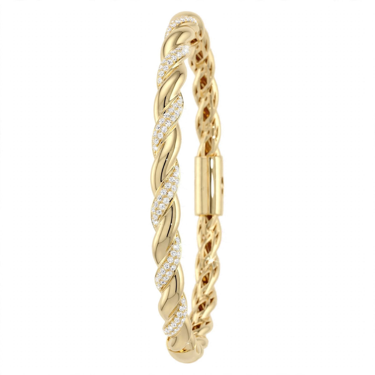 18K Rose Gold Pavé Diamond Twisted Rope Bangle Bracelet