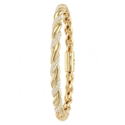 18K Rose Gold Pavé Diamond Twisted Rope Bangle Bracelet