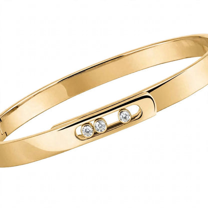 18K Yellow Gold Three-Stone Moving Diamond Bangle
