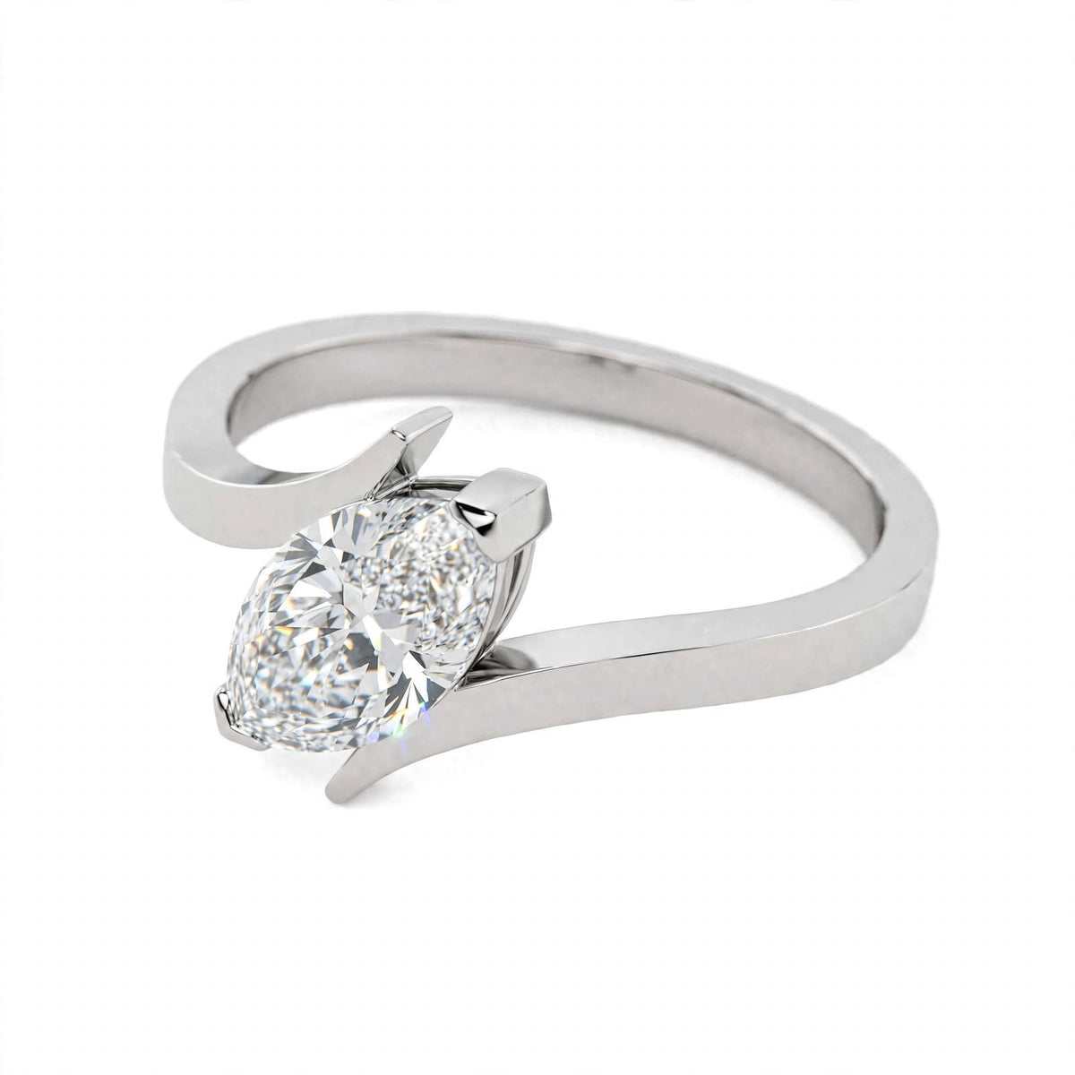 18K Yellow Gold Marquise Cut Lab Grown Diamond Bypass Engagement Ring
