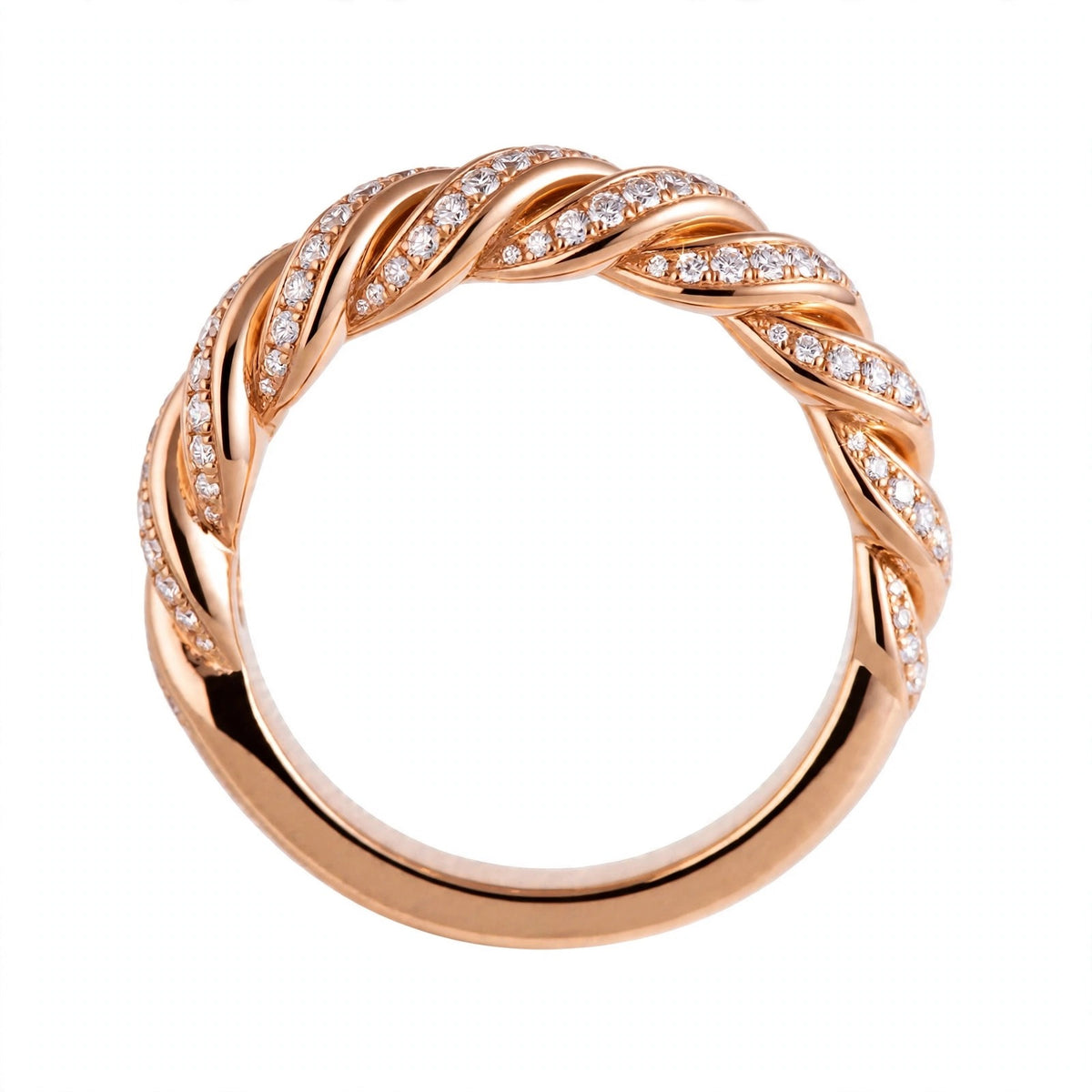 18K Yellow Gold Pavé Diamond Sculpted Twist Eternity Band Ring