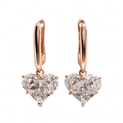 14K Gold Heart Cut Solitaire Drop Earrings