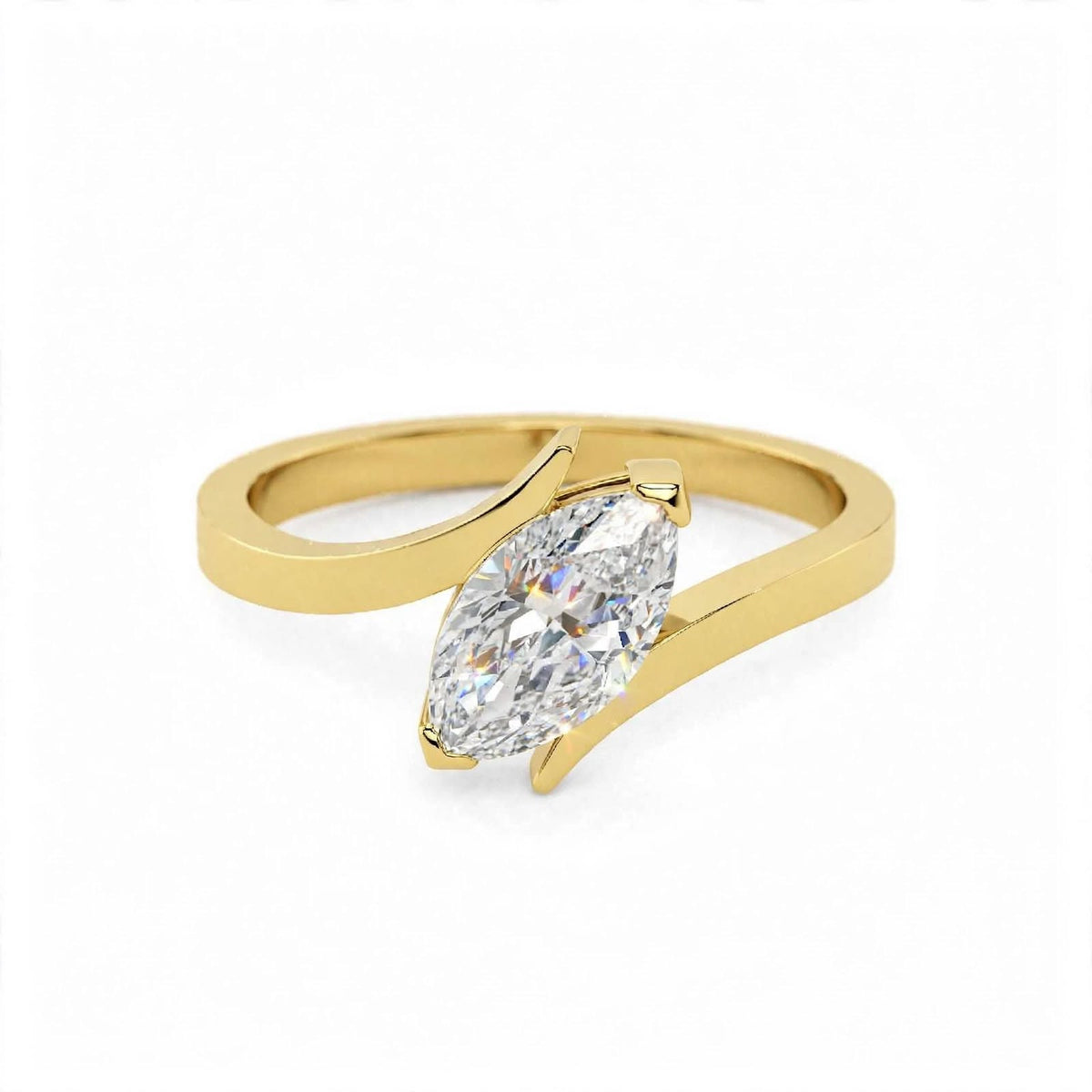 18K Yellow Gold Marquise Cut Lab Grown Diamond Bypass Engagement Ring