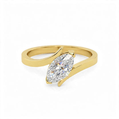 18K Yellow Gold Marquise Cut Lab Grown Diamond Bypass Engagement Ring