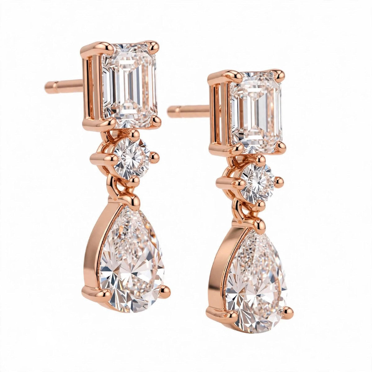 14K White Gold Multi-Shape Diamond Drop Earrings