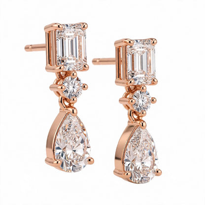 14K White Gold Multi-Shape Diamond Drop Earrings