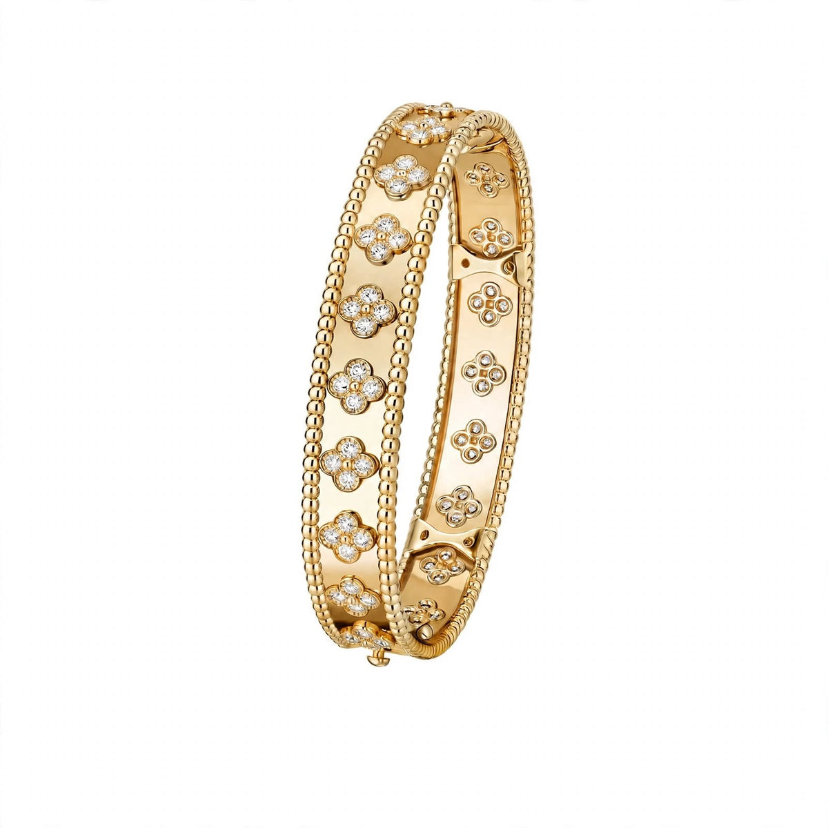 18K Yellow Gold Four-Leaf Clover Bangle Bracelet