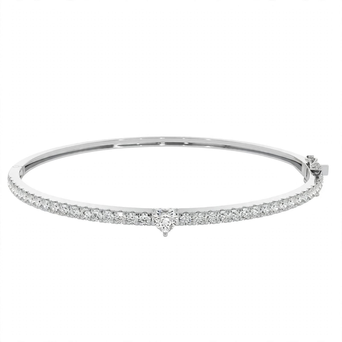 14K Yellow Gold Heart-Shaped and Round Diamond Pavé Bangle