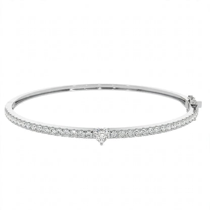 14K Yellow Gold Heart-Shaped and Round Diamond Pavé Bangle