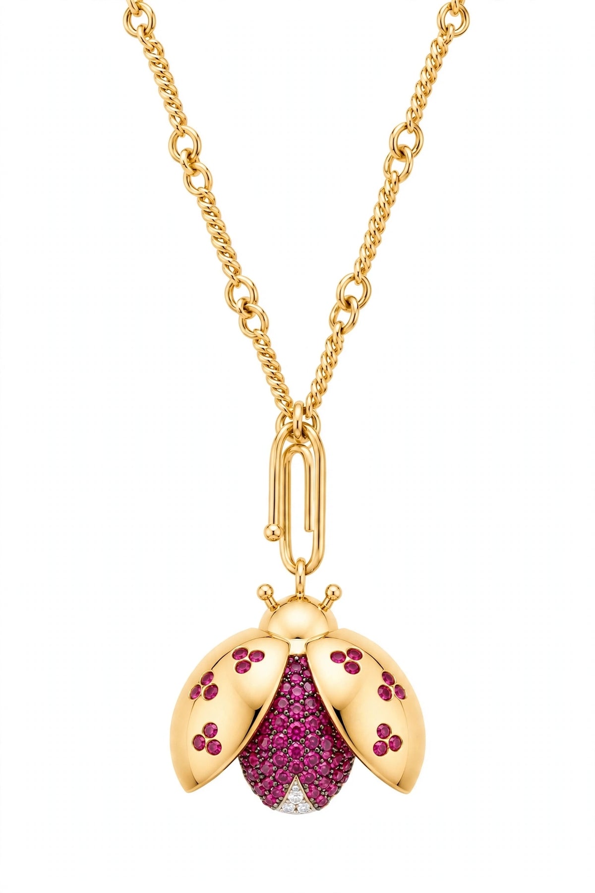 18K Yellow Gold Ladybug Pendant Necklace.