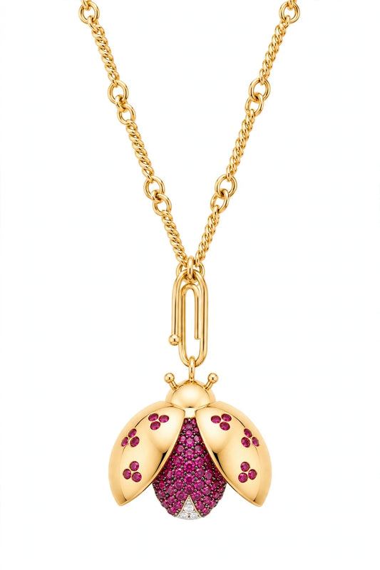 18K Yellow Gold Ladybug Pendant Necklace.