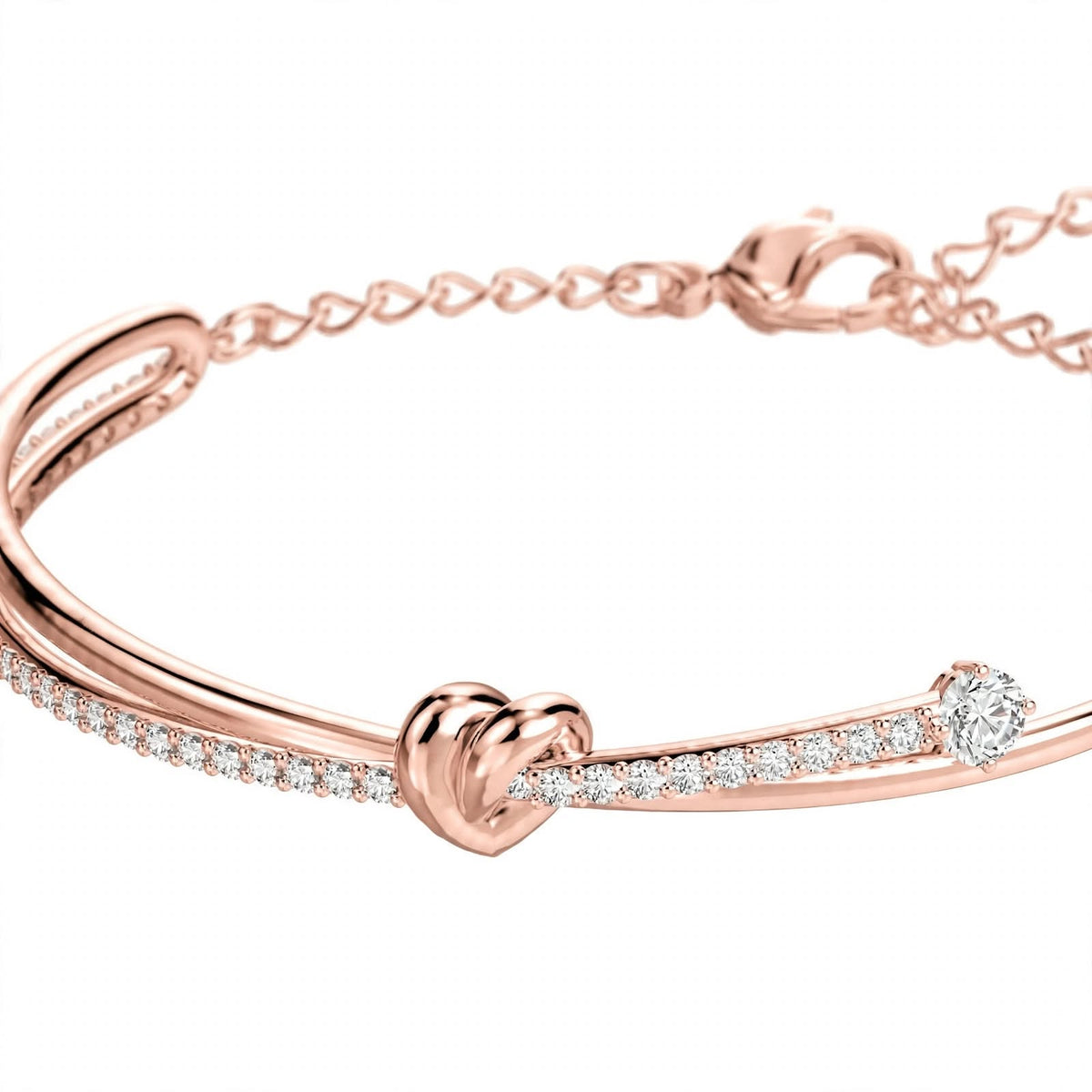 18K Rose Gold Knot Bangle – Dual Strand Crystal Pavé Promise Bracelet