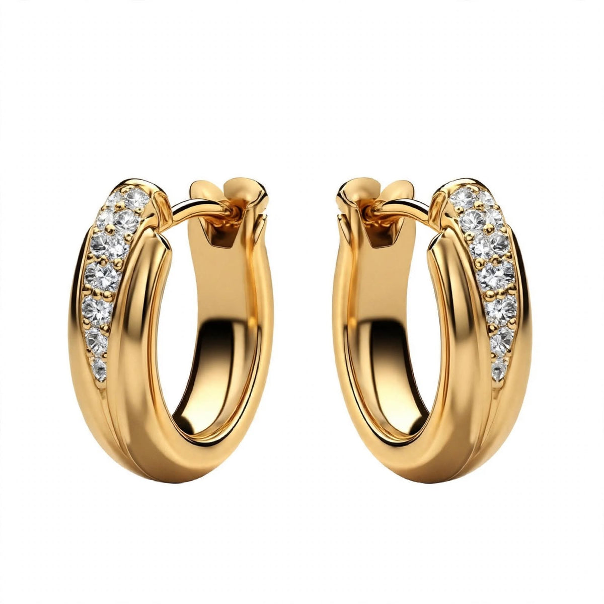 18K Yellow Gold Diamond Pavé Huggie Hoop Earrings