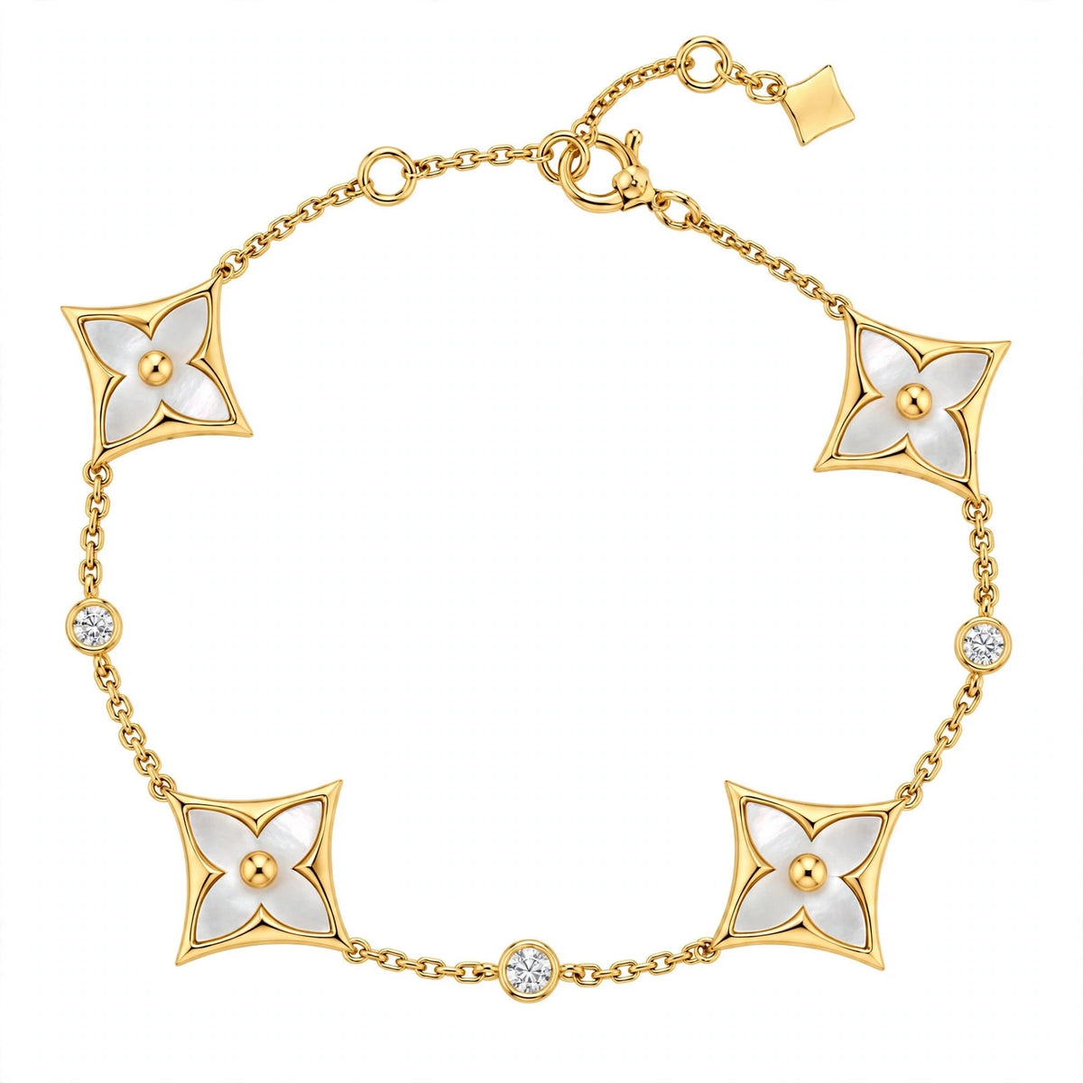 Handmade Malachite Clover Bracelet In Yellow Gold