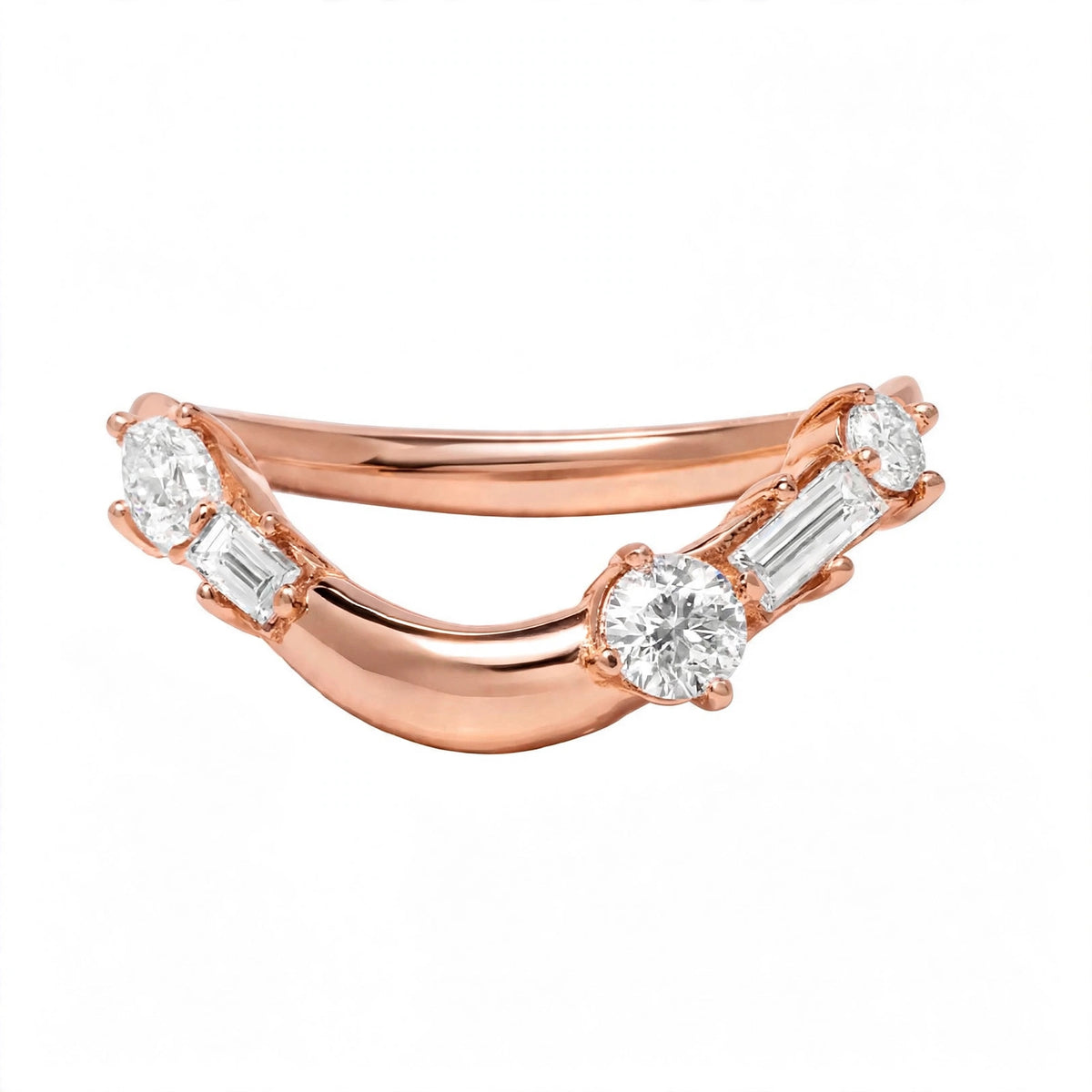 14K Yellow Gold Curved Diamond Wedding Band