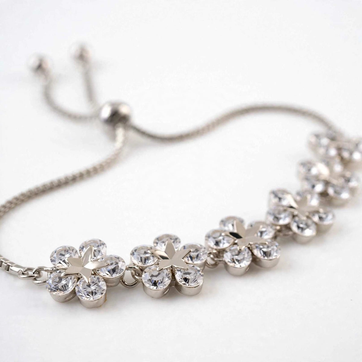 18K Rose Gold Crystal Flower Bolo Bracelet