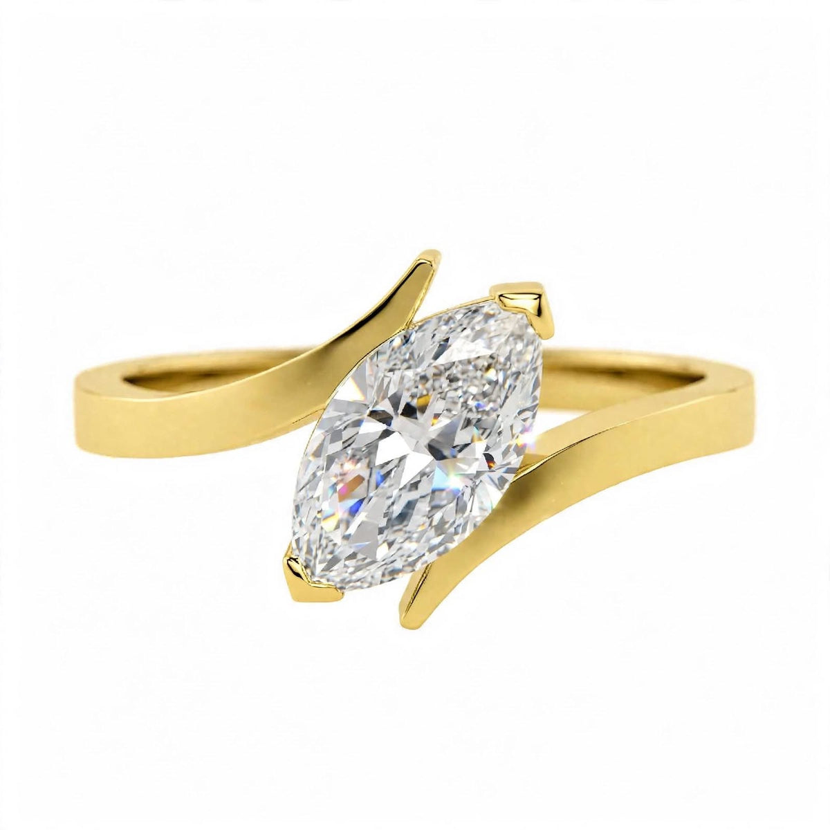 18K Yellow Gold Marquise Cut Lab Grown Diamond Bypass Engagement Ring