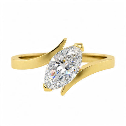 18K Yellow Gold Marquise Cut Lab Grown Diamond Bypass Engagement Ring