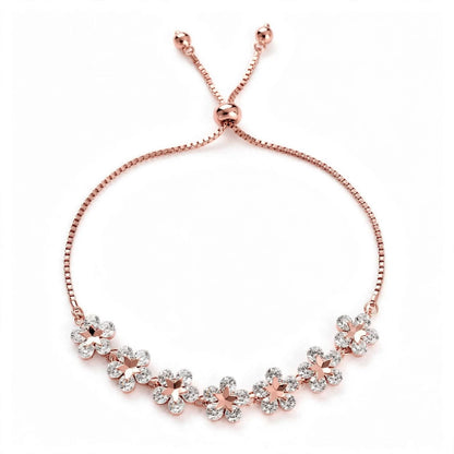 18K Rose Gold Crystal Flower Bolo Bracelet