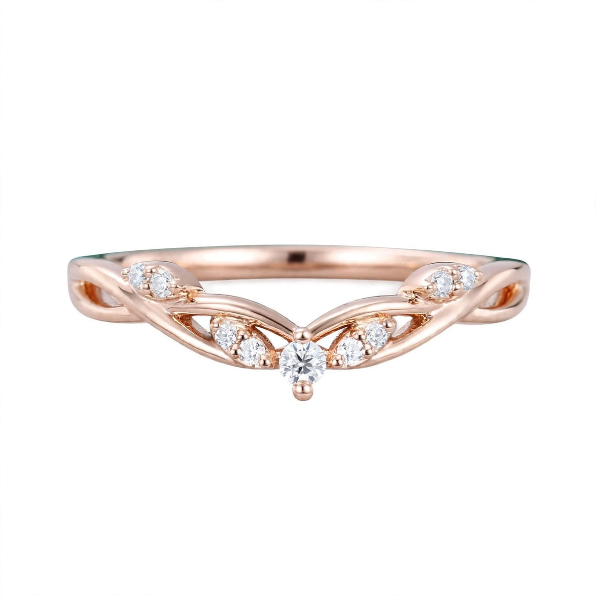 14K Yellow Gold Nature-Inspired Curved Diamond Wedding Band