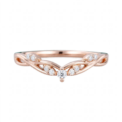 14K Yellow Gold Nature-Inspired Curved Diamond Wedding Band