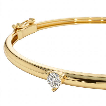 14K Yellow Gold Solitaire Diamond Bangle Bracelet