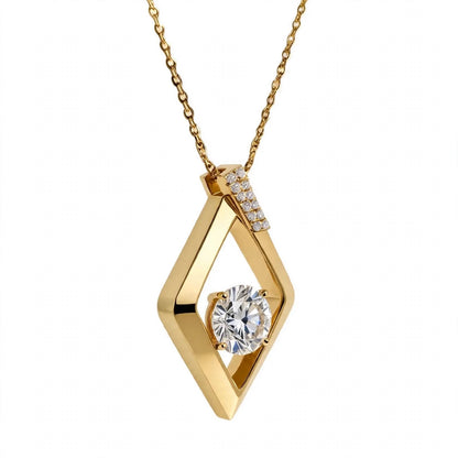 14K Yellow Gold Geometric Rhombus Solitaire Pendant