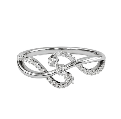 14K Yellow Gold Infinity Twist Three Stone Bypass Diamond Ring.
