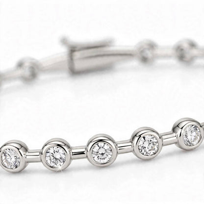 14K Yellow Gold Bezel-Set Diamond Station Bangle Bracelet