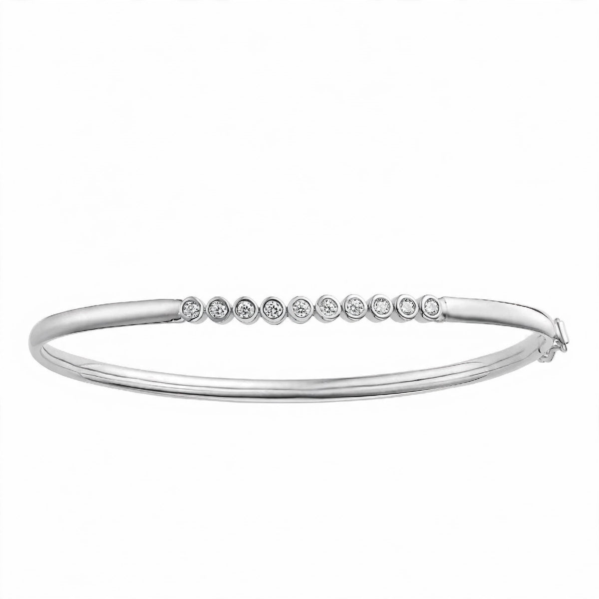 14K Rose Gold Floating Bezel-Set Diamond Bangle Bracelet