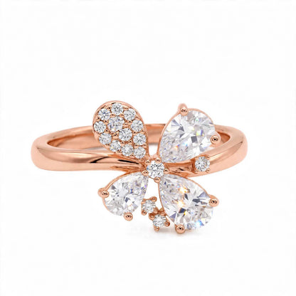 14K Yellow Gold Fancy Cluster Diamond Butterfly Ring